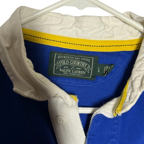 Ralph Lauren Polo Country Rugby Shirt L/S Blue Yellow Red Stripes Terrain Logo - Picture 4 of 7